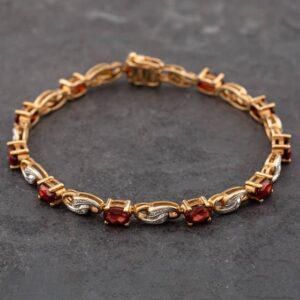 Photo 11 - Bracelets 9ct Yellow Gold Garnet & Diamond 7.25 Inch Bracelet 41281123