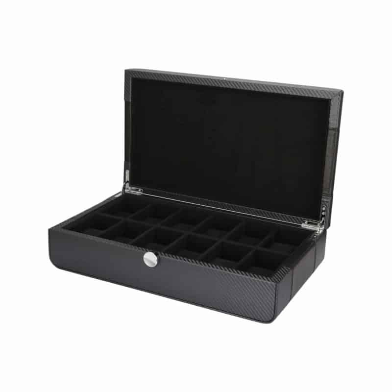 Black Series 12 Piece Leather Watch Box – Carbon Fibre - Photo 1 - Watch Boxes Black Series 12 Piece Leather Watch Box – Carbon Fibre
